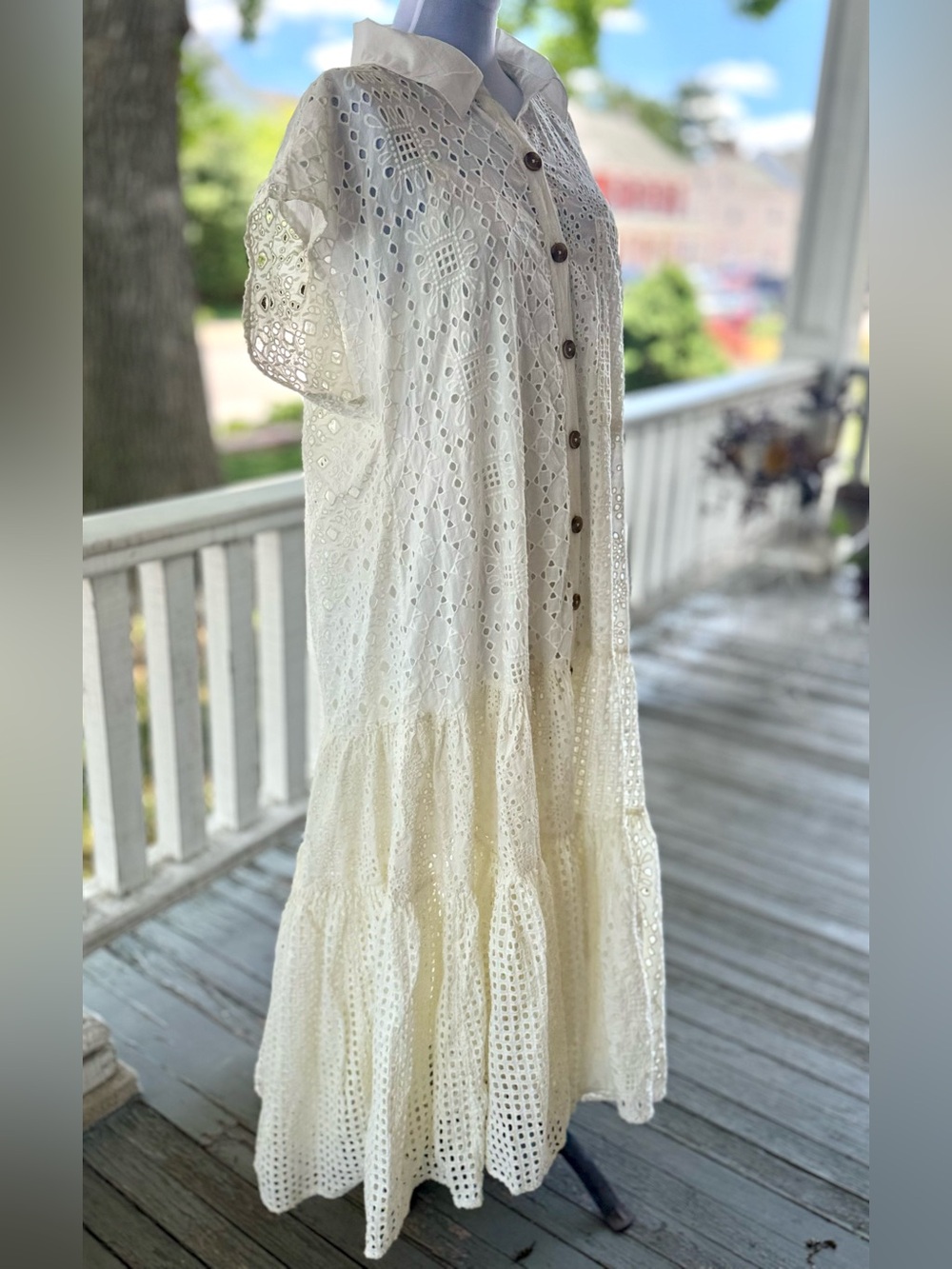 Free People Ivory Eyelet Button-Front Maxi Dress - Picture 9 of 15